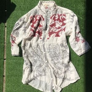 embroidered flowy button down top